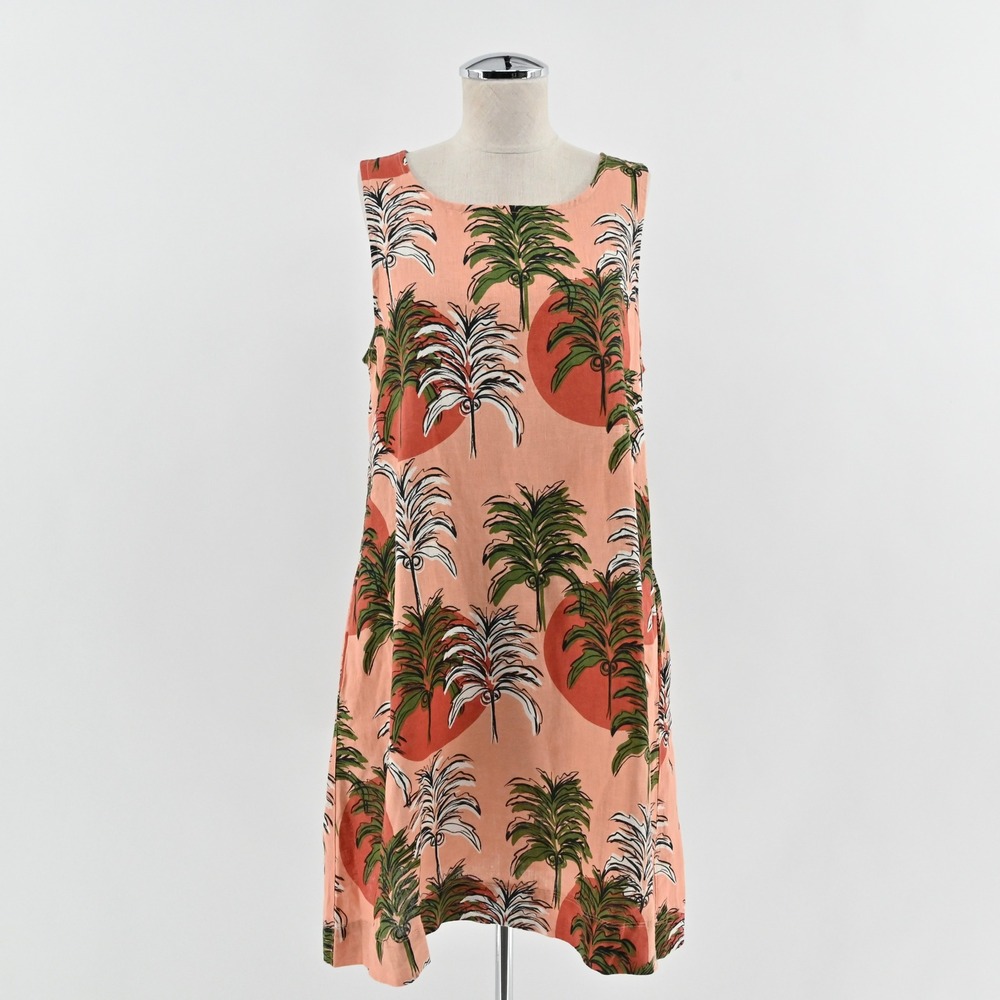 Nicole Miller Tropical‎ Linen Dress Size M Palm Tree Sleeveless Island Vacation